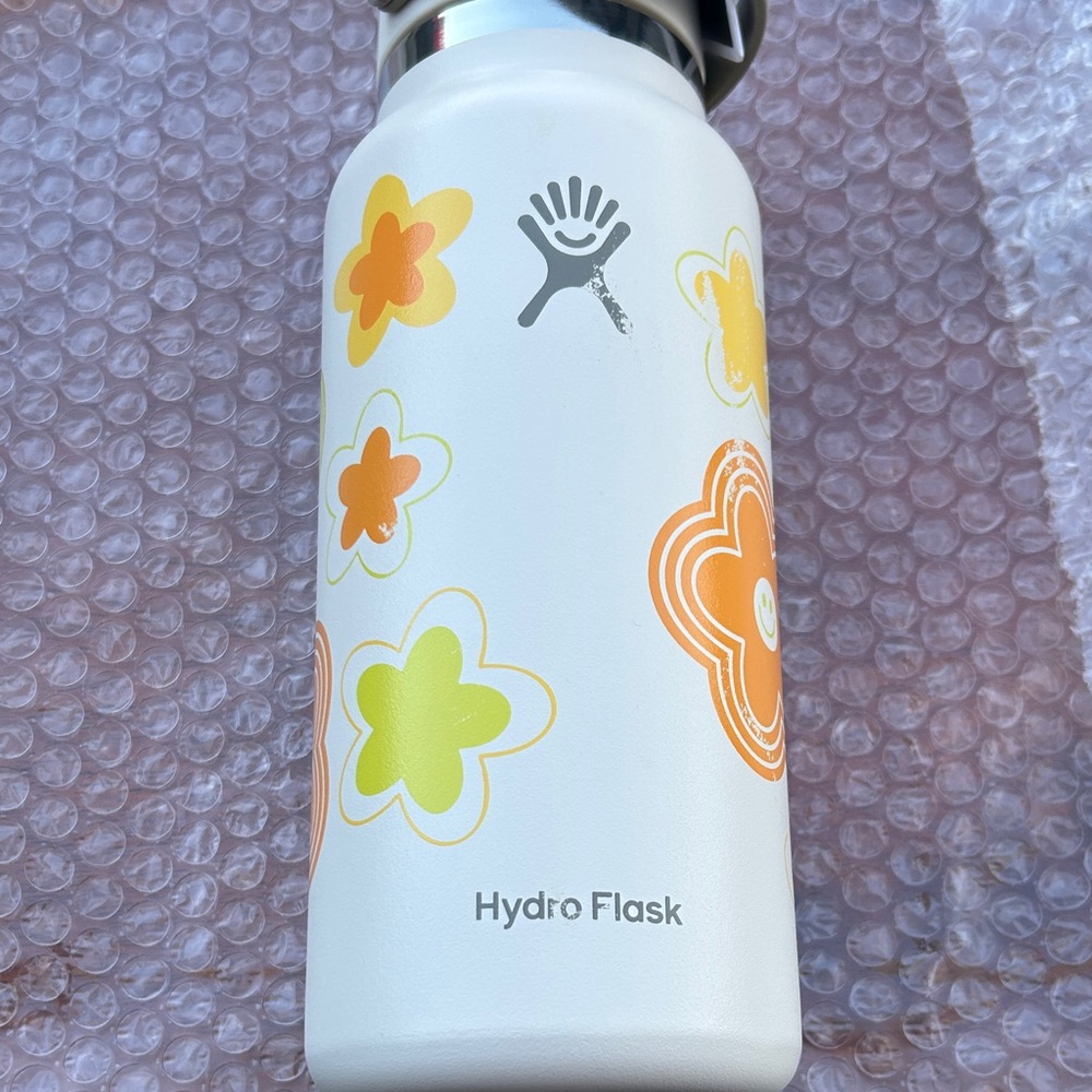 Hydro Flask White Bottle with Orange and Lime Floral Print